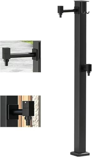 CucCe Columna de agua de acero inoxidable Fuente de columna de agua for exteriores, poste de riego independiente con 2 grifos y ganchos