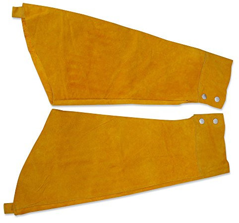 NUZAMAS - Guanti da saldatura, 58 cm, protezioni per braccio per saldatore resistenti alle fiamme, maniche in pelle bovina per saldatura, trasporto e lavorazione di vetro, 1 paio