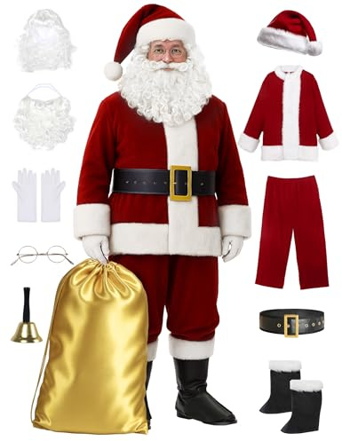 Svansea Men's Deluxe Santa Suit 11pc. Christmas Ultra Velvet Adult Santa Claus Costume Red 3XL