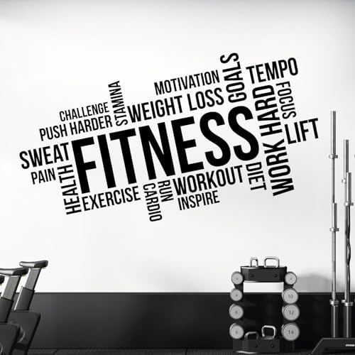 Gym Wall Art Sticker - Fitness, Exercise, Workout, Cardio, Focus, Goals - Motivational Quote [Large] [Black]