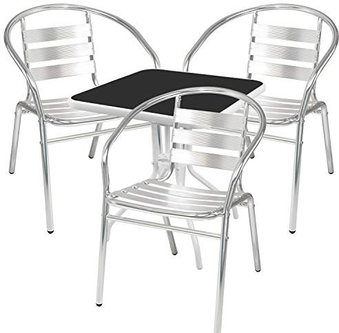 Mojawo® Bistrogarnitur 4-teilig Bistrotisch Metall/Glas weiß/schwarz Bistroset eckig 60x60cm + 3 Stapelstühle Aluminium