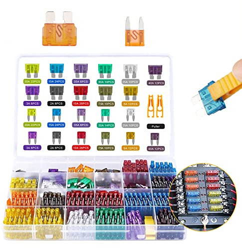 300 Stück Sicherungen Kfz, Autosicherungen Set (2A/3A/5A/7.5A/10A/15A/20A/25A/30A/35A/40A) für Austausch von Standard Auto Sicherungen, Mini Kfz Sicherungen Set mit 1 Sicherungsabzieher