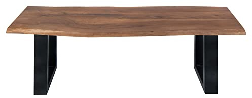 SAM Sitzbank 140x42 cm Quintus, Akazien-Holz nussbaumfarben, schwarz lackierte Metallbeine, Bank mit echter Baumkante, Massive Holzbank