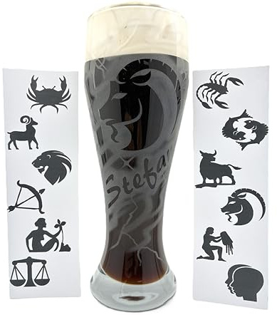 Weizenglas 0,5 l mit Gravur Sternzeichen und Name personalisiert Glas Bierglas Weizenbierglas Weißbierglas individuell Geschenk
