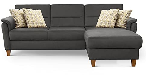 CAVADORE Schlafsofa Palera / Federkern-Ecksofa mit Schlaffunktion und Bettkasten / 244 x 89 x 163 / Mikrofaser-Bezug, Grau