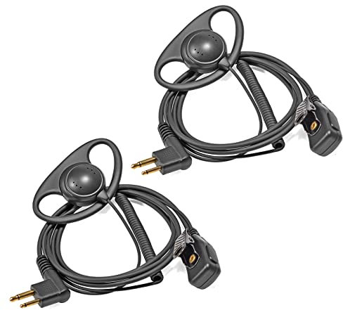 HYSHIKRA 2 Pin Radio Earpiece with PTT D Shape Headset Compatible with Motorola CP88 CP040 CP100 CP110 DP1400 Walkie Talkie (2 Pack)