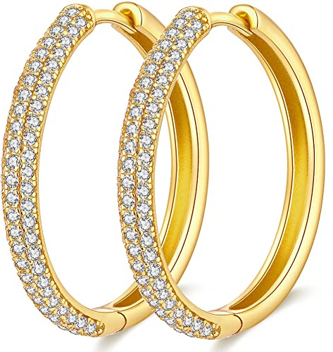Ohrringe Creolen Damen Gold Silber - Hängende Weißgold 925 Zirkonia