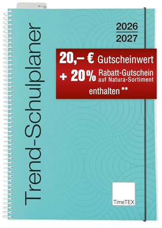 TimeTEX Trend-Schulplaner A5 Lagune - Ringbuch - Schuljahr 2026-2027 - Lehrerkalender - Unterrichtsplaner - Timetex 10591