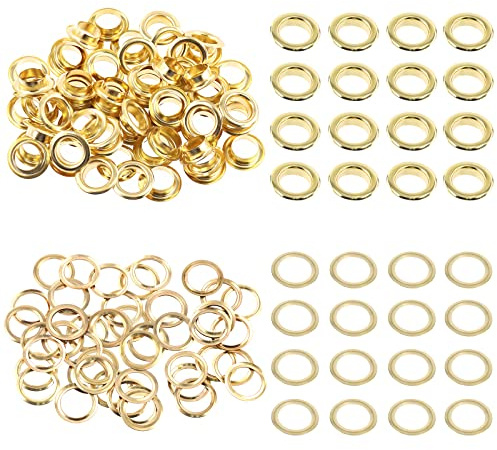Swpeet 200 œillets en métal dorés de 12 mm - 100 ensembles de 1/2 (12 mm) Kit d'œillets pour toile, cuir, rideaux