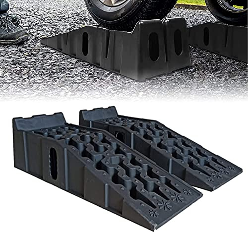 2X Auffahrrampe Satz Kunststoff Auffahrrampen Laderampe PKW Autorampe bis 245er Räder Extra Breit 7250kg pro Paar 7T Schwarz