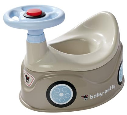 BIG-Baby-Potty grau - Lerntöpfchen im BIG-Bobby-Car Design mit abnehmbarem Lenkrad und hoher Rückenlehne, herausnehmbarer Einsatz, für Kinder ab 18 Monaten