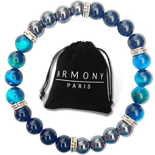 Bracelet Pierre Naturelle Femme Homme Bleu, Défense Confiance et Equilibre. Perle Oeil de Tigre 8 mm Qualité Supérieure. Bijoux Artisanal Handmade Solide et Durable. Cadeau Fête des Grands-Mères