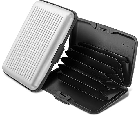 Cobee 2 Stück Mini Kreditkartenetui RFID Blockierender Kreditkartenschutz Aluminium Visitenkartenetui für Frauen oder Männer ID Organizer Wallet mit 6 Slots ID Case Travel Wallet (Schwarz, Silber)