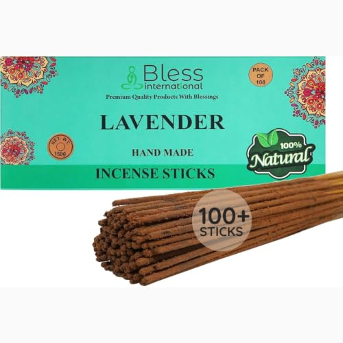 Bless-Lavender -Incense-Sticks Handmade-Hand-Dipped-Incense-Sticks Organic-Chemicals-Free for-Purification-Relaxation-Positivity-Yoga-Meditation The-Best-Woods-Scent (100 Sticks (150GM))