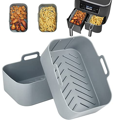 BYKITCHEN Reusable Silicone Air Fryer Liners for Ninja Dual, 2 Count | Reusable Silicone Air Fryer Tray for Ninja AF300UK, Non-Stick Surface, Also Fits Salter, Air Fryer Accessories