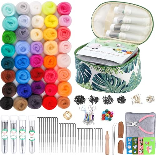 Reovin 40 Farben Nadelfilz Set, Filzwerkzeuge und Zubehör für Anfänger | Filzwolle Starterset Filzset für Anfänger mit Zubehör, Nadelfilz Set Nadelfilz Werkzeuge für Trockenfilzen, Filz Haacndwerk