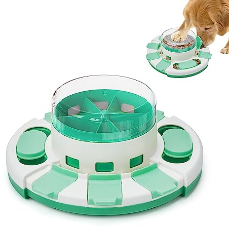Potaroma Dog Puzzle Toy 2 Levels, Slow Feeder, Pup Food Treat Feeding Dispenser for IQ Training and Entertainment for All Breeds (Green White)