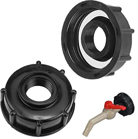 Confezione da 2 accessori per adattatore nero IBC - tappo adattatore, filettatura interna S60x6 3/4, tappo rubinetto, distanziatore, prolunga e altro - per contenitori IBC