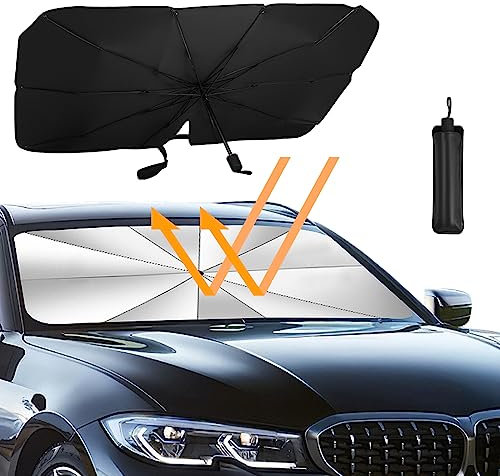 RISVOWO Pare-Soleil pour Pare-Brise de Voiture, Pliable Parapluie Pare-Soleil de Pare-Brise Auto Anti-UV, Isolation Thermique, Protection Pare Brise Soleil pour Voitures, SUV, Camions(140x80cm)