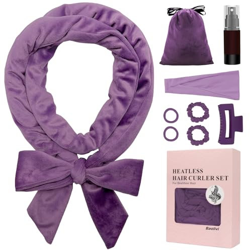 Lockenwickler Über Nacht Lange Haare,Haare Locken Ohne Hitze Heatless Hair Curler Band 180 Cm Weicher Samt Rutschfest Sleep Tie Mit Stirnband Locken Band Zum Schlafen (violett)