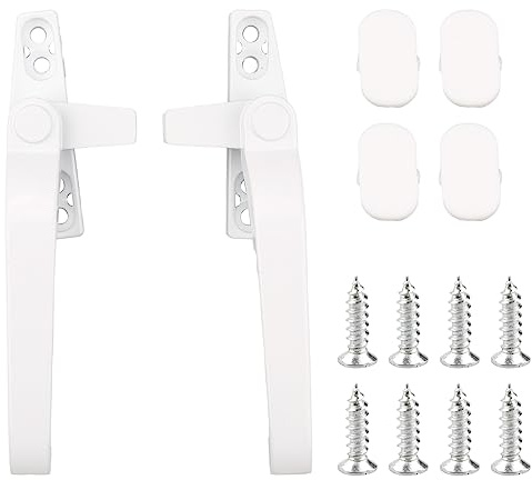 GLADFRESIT Universal-Doppelverglasung Cockspur Fenstergriff mit Befestigungsschrauben, Zinklegierung, kindersicher, Flügelbeschläge, für Rechts/Linkshänder, Weiß, 2 Stück