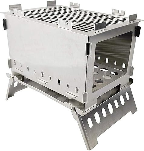 HACSYP Camping-Holzofen, zusammenklappbarer Mini-BBQ-Grillofen mit Tragetasche, Holzofen aus Edelstahl, for Veranstaltungen im Freien, Kochen im Hinterhof
