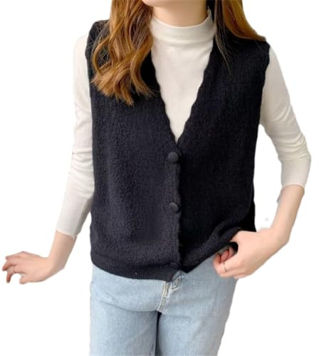 Alloaone Cardigan Tricoté sans Manches pour Femmes, Col en V, Pull, Pull À Simple Boutonnage