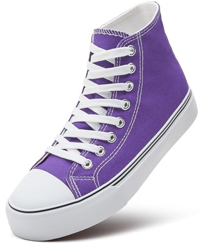 ZGR Womens High Top Canvas Sneakers,Lace-up Canvas Shoes,Casual Tennis Walking Shoes, Purple, 6 UK