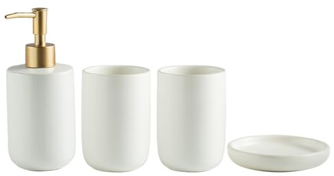 Icegrey Set di Accessori per il Bagno Set di 4 Pezzi in Ceramica in Stile Moderno Set da Toilette Set di Tazze per Spazzolino da Bagno Bianco