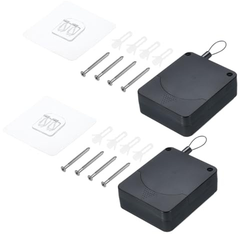 QUARKZMAN Punchfreier automatischer Sensor-Türschließer 0,05x59,1 ausziehbares Kabelschloss für Haustüren und Bürotüren 800g 2er-Set Schwarz mit selbstklebendem Haken, Schraube