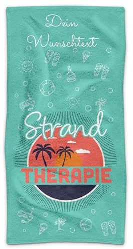 Print Royal PR Badetuch personalisiert mit Text - Strandtherapie - mit Wunschtext Bedrucken - Individuelles Geschenk für Freunde und Familie | Fotohandtuch - 140 x 70 cm