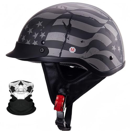 Motorrad Halbhelm Retro Motorradhelm Halbschalenhelm Erwachsene Herren Damen Motorrad Cruiser Chopper Jethelm Mit DOT/ECE Rollerhelm B,S55-56cm