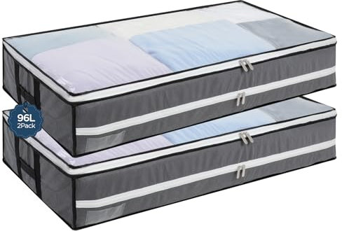 Cozary Unterbett Aufbewahrungsbox, 2 Stück Aufbewahrungsbox Unter Bett mit Sichtfenster und 4 Haltegriffen,60x 45x 15 cm Bettkasten Aufbewahrung Faltbar, Unterbettkommode für Bettdecken, die für Ordnu
