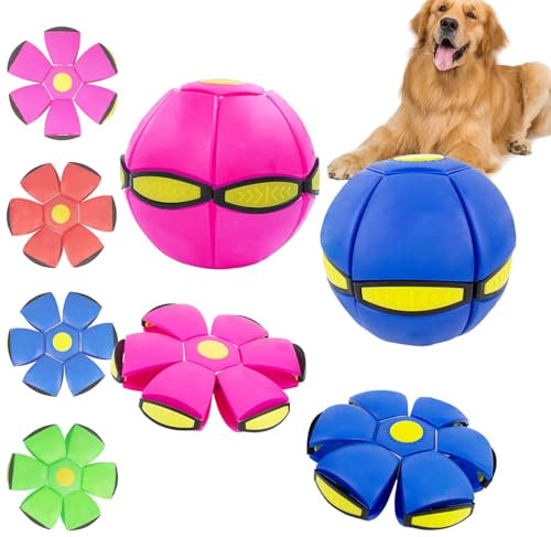 OOXYG Juguete de disco volador para perro, paquete de 2 juguetes para mascotas, bola de platillo volador para perro, juguetes interactivos para perros medianos y grandes, seguro para los dientes azul