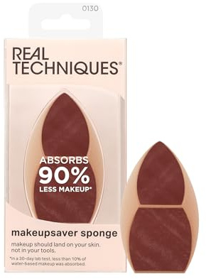 Real Techniques Makeupsaver Sponge, Makeup Blender Sponge For Liquid & Cream Formulations, Natural Finish & Reduces Makeup Waste, Targeted Application, Cruelty & Latex-Free, 1 Count
