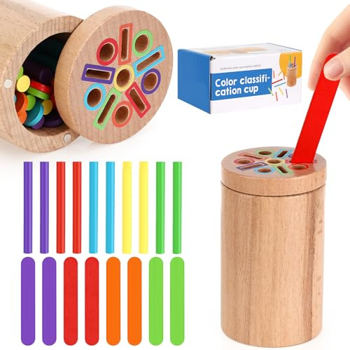 Lociban Sortierspiel Kinder, Farben Lernen Holzspielzeug mit Magnetischem Deckel, Motorikspielzeug mit Aufbewahrungstasche, Sensorik Spielzeug, Holz Spielzeug ab 3 Jahre, Geschenke für Kinder