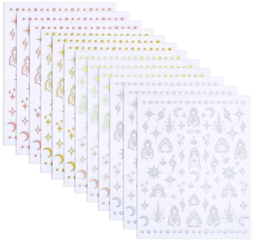 12uds Estrellas y Lunas Pegatinas para Uñas, Calcomanías para Uñas 3D Autoadhesivas Lindas Decoraciones para Uñas Accesorios de Manicura Artística para Mujeres Niñas Suministros para Uñas DIY
