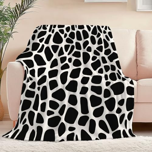 Decke Flanell Mikrofaser Überwurf Einfache Schwarze Und Weiße Flecken Muster Reisedecke Couch Bett Plüschdecke Überwurf, Decke Dekoration Schwarz Weiß warm für Zuhause Sofa Büro 150 x 200 cm