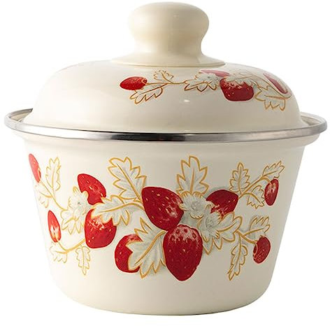 Alipis Bassin De Cuisine Antique En Émail Avec Couvercle Soupière De Style Vintage Robuste Facile À Nettoyer Style Aléatoire