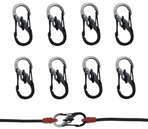 8 Stück S Karabiner Mini Karabinerhaken,Mini Karabiner Edelstahl,Doppelkarabiner 8 Förmiger 2 Öffnungen,Schlüsselkarabiner Klein,Carabiner Schwarz,Metall Schnalle für -Aktivitäten,Camping,Wandern
