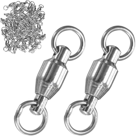 M METERXITY 50-Pack Ball Bearing Fishing Swivels, 2# 0.71In (18mm) Stainless Steel Lure Leader Line Connector for Fishing/Saltwater/Freshwater, High Strength Welded Ring [Silver]