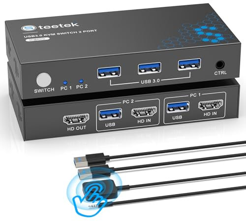 Switch KVM HDMI per 2 PC e 1 monitor, switch KVM 4K a 60 Hz per 2 computer che condividono tastiera/mouse e monitor/controller desktop ed emulazione EDID - Gaming, ufficio e home theater