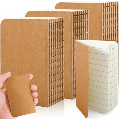 EOGRFW 36 Stück Mini Notizbuch, 6,3 x 10 cm Kraft Notizbuch, Kleine Notizbücher für Büro und Schule, 64 Seiten/ 32 Blatt, Liniert, Kraft Cover Notizbucher, Braun