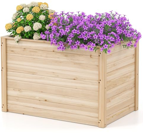 COSTWAY Jardinières en Bois de Sapin 100 x 64 x 65,5 cm, Bac à Fleurs avec Base Ouverte pour Légumes Fruits Fleurs Arbustes à Racines Profondes, pour Terrasse Jardin Serre, Naturel