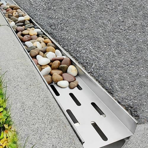 Canaletta Scolo Acqua Piovana, Canalette di Drenaggio Lineari per Cortile, Grondaia di Drenaggio Della Trincea per Il Riempimento di Ciottoli con Griglia in Acciaio Inox(W 20 x H 30 x L 100 CM)