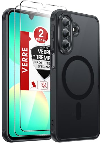 LeYi Funda Magnética para Samsung Galaxy A26 /A 26 5G / 4G, Compatible con MagSafe [2X Protector de Pantalla] Movil Carcasa Antigolpes Helada Translúcida Antihuellas Cuerpo Completo Capa, Negro