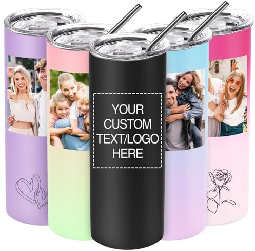 SECOGM Thermobecher Personalisiert mit Bild-Personalisierter Kaffeebecher mit Strohhalm und Deckel (20oz-Foto)