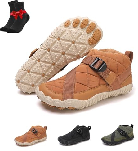 Vinterbarfotaskor, varma ankelstövlar, vattentäta pälsfodrade barfotavandringskängor, unisex femfingers snöstövlar(Camel,40 EU)