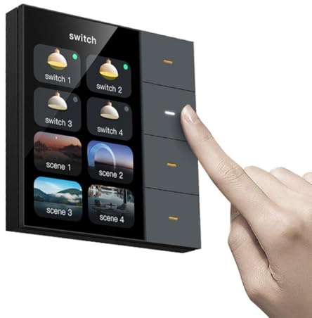 Veciado Interruptor de Pared Inteligente de 3,5 Pulgadas con Pantalla Táctil, 4 Grupos, Interruptor de 8 Vías, Sensor de Radar, Interruptor de Atenuación, Cortina Tuya Zigbee A