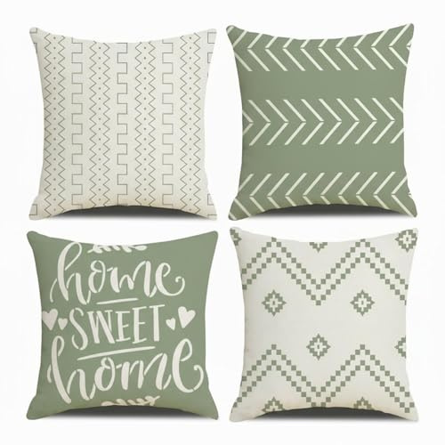 Perclyzm 4-pack Kuddomslag, Farmhousestil Kuddfyllning, Ljusgrönt Texturerat Patchwork Kuddhölje För Soffa, Stol, Sovrum, Arbete Från Hemma & Soffa, Bil (Ljusgrön, 45×45cm (Pack of 4))